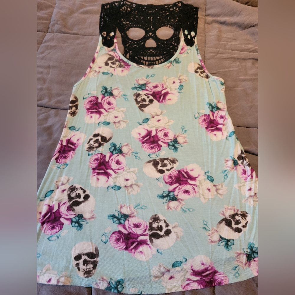 Midnight Hour Hot Topic Skull and Crochet Tank Top
